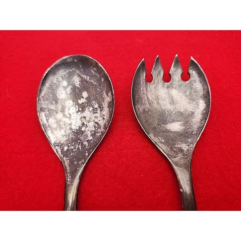 Vtg Silver-Plated Salad Serving Hostess Set Servers Made in Italy Ornate Handle